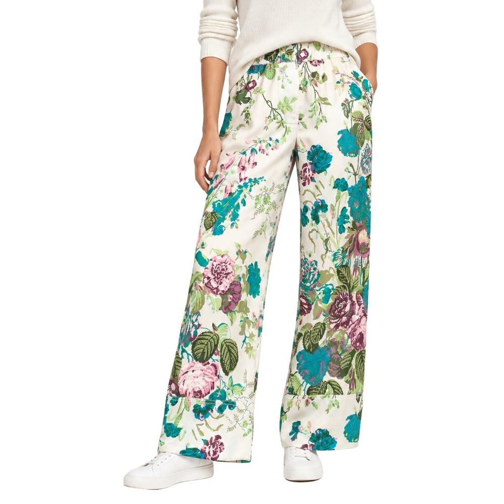 J. Crew Collection Floral Wide Leg Pull On Pants Trousers Green Purple Size 4